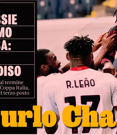  ?? ANSA ?? Festa rossonera L’uomo decisivo
Franck Kessie, 24 anni, ivoriano, in cima al gruppo rossonero a fine partita: con i 2 rigori di Bergamo è arrivato a quota 10 reti stagionali dal dischetto in Serie A