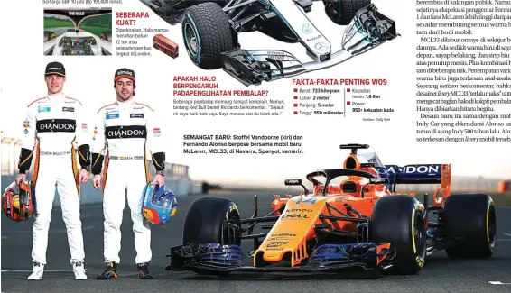  ??  ?? SEMANGAT BARU: Stoffel Vandoorne (kiri) dan Fernando Alonso berpose bersama mobil baru McLaren, MCL33, di Navarra, Spanyol, kemarin.