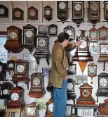  ??  ?? Time on his hands: When the clocks change, Roman Piekarski has to adjust 600 antiques at Cuckooland