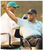  ?? AP & GETTY ?? Lee Elder (top) was on hand for Tiger Woods’ first Masters win, was first Black player to play in tournament (center) and was honorary starter (bottom) this week.