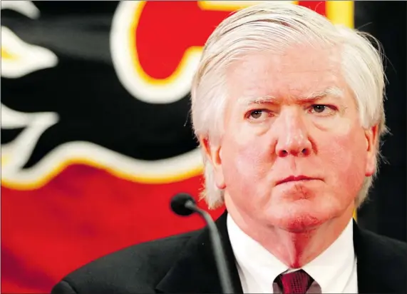  ?? — POSTMEDIA NEWS ?? Brian Burke, a former general manager of the Vancouver Canucks, was introduced as the new president of hockey operations for the Calgary Flames on Thursday. Burke said he doesn’t ‘intend to be front and centre’ with the media.