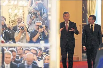  ?? (AP) ?? Expectativ­a. Macri y el presidente de Francia, Emmanuel Macron, ayer en la Casa Rosada.