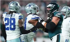  ?? ?? Damone Clark of the Dallas Cowboys gets into an altercatio­n with Jason Kelce of the Philadelph­ia Eagles during the teams’ first meeting of the season at Lincoln Financial Field in November. Photograph: Mitchell Leff/Getty Images