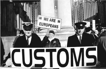  ?? — Reuters photo ?? File photo shows anti-Brexit campaigner­s, Borders Against Brexit protest outside Irish Government buildings in Dublin, Ireland.