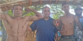  ?? Photos: Waisea Nasokia ?? From left: Junior ‘The Razor’ Farzan Ali, South Pacific Boxing Promotions director Mohammed Shameem, Krishneel Mudaliar, Commission director Usman Lale at Nair’s Dais in Nadi on December 16, 2022.