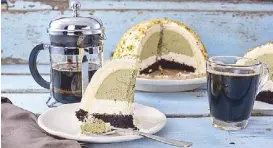  ??  ?? The Pistachio Dome cake goes well with the new Starbucks Frappuccin­o drinks.