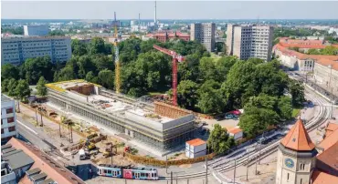  ?? Foto: dpa/Jan Woitas ?? Mit Straßenbah­nanschluss: Die Baustelle für den Neubau des Bauhaus Museums in Dessau