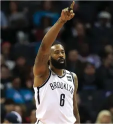  ?? — AFP photo ?? DeAndre Jordan of the Brooklyn Nets reacts after a play during their game against the Charlotte Hornets at Spectrum Centre in Charlotte, North Carolina in this Feb 22 file photo.