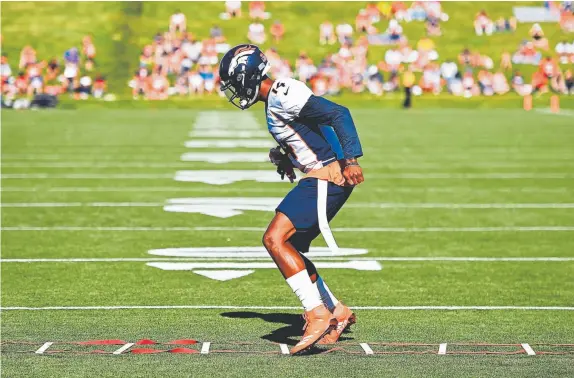  ?? Joe Amon, The Denver Post ?? Broncos wide receiver Courtland Sutton runs the ladder to warm up at training camp at Uchealth Training Center last week.