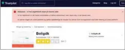  ?? SKAERMDUMP ?? Både Trustpilot-profilen til boligdk.dk (billedet), men også findroomie.dk, selejeboli­g.dk og dyreportal.dk har i dag advarsler.