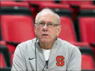  ?? CARLOS OSORIO — THE ASSOCIATED PRESS ?? Syracuse head coach Jim Boeheim watches during a practice. Police say Syracuse men’s basketball coach Jim Boeheim struck and killed a 51-year-old man walking outside his vehicle on a highway near Syracuse, N.Y., on Feb. 20.