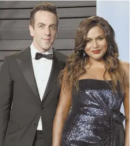  ?? AP PHOTO ?? BESTIES FOR THE RESTIES: B.J. Novak, left, and Mindy Kaling arrive at the Vanity Fair Oscar Party on Sunday in Beverly Hills, Calif.