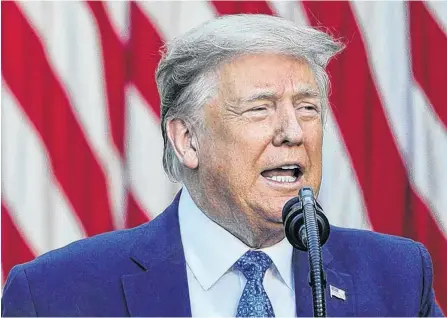  ?? TOM BRENNER REUTERS ?? U.S. President Donald Trump delivers a statement on the ongoing protests over racial inequality in the wake of the death of George Floyd while in Minneapoli­s police custody, in the Rose Garden at the White House in Washington on Monday.