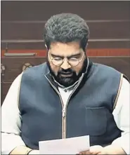  ?? ?? Kartikeya Sharma speaking in Parliament.