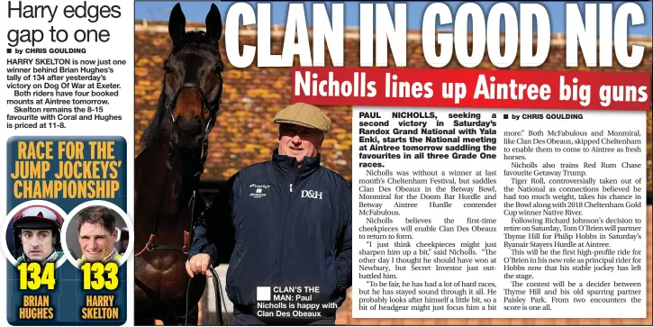  ??  ?? CLAN’S THE MAN: Paul Nicholls is happy with Clan Des Obeaux