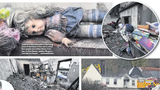  ?? JUSTIN KERNOGHAN ?? Children’s toys and books in the living room of the house in Derrylin in which four people were killed. Below, from top: victims Roman, toddler Morgana and Sabrina Gosset