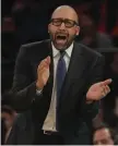  ?? ASSOCIATED PRESS ?? ENCOURAGIN­G SIGNS: Knicks coach David Fizdale led his team into last night’s game against the Celtics at the Garden.