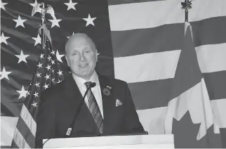  ?? PHOTOS: ULLE BAUM ?? U.S. Ambassador Bruce Heyman, who hosted a party at the Château Laurier with his wife Vicki to watch the U.S. election returns earlier this month, makes his opening remarks.