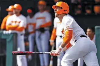  ?? TENNESSEE ATHLETICS PHOTO ?? Tennessee outfielder Griffin Merritt, a transfer from Cincinnati, homered once Saturday afternoon and twice Saturday night in a doublehead­er sweep of Morehead State.