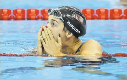  ?? AL BELLO/GETTY IMAGES ?? Stanford graduate Maya DiRado celebrates after winning a silver medal in the 400 meter individual medley at the Rio Games on Saturday.