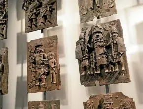  ?? GETTY ?? Plaques that form part of the Benin Bronzes on display at the British Museum in London.