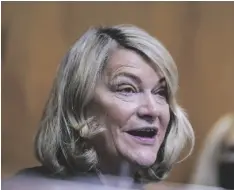  ?? AP PHOTO/MARIAM ZUHAI ?? Sen. Cynthia Lummis, R-Wyo., speaks during a Senate Environmen­t and Public Works subcommitt­ee hearing, on April 5 on Capitol Hill in Washington.