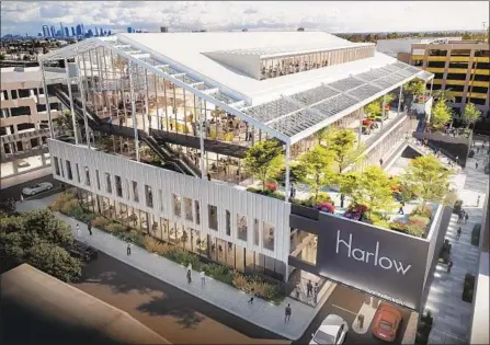  ?? Rios Clementi Hale ?? HARLOW, an office building being built at Seward and Romaine streets, shown in a rendering, is named for actress Jean Harlow.