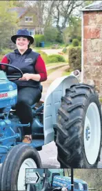  ??  ?? Left, a smiling Janis Murchie with her ‘thank you’ poster on her tractor; below, DG Weir brought one his tractor collection to the parade; below centre, a total of 20 tractors took part in the parade seen here parked in the Kilnoch Hotel car park; and bottom, this vintage tractor has a notice which says it all.