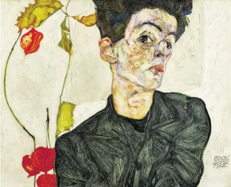  ?? BILD: SN/LEOPOLD MUSEUM ?? „Selbstbild­nis mit Lampionfrü­chten“von Egon Schiele aus 1912 aus dem Leopold Museum.