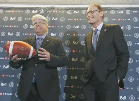  ?? JACK BOLAND / POSTMEDIA NEWS FILES ?? When the Toronto Argonauts finally hired general manager Jim Popp, left, and head coach Marc Trestman back in February, the franchise’s preparatio­n for the coming season was three months behind schedule. Now the team is one win away from the Grey Cup.