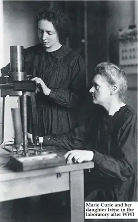  ??  ?? Marie Curie and her daughter Irène in the laboratory after WWI