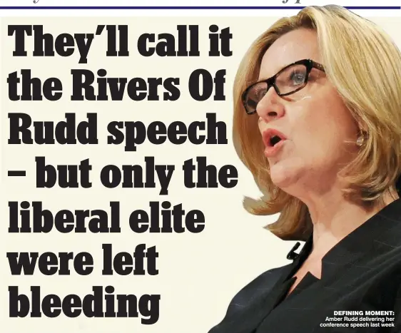  ??  ?? DEFINING MOMENT: Amber Rudd delivering her conference speech last week