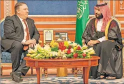  ??  ?? Best of friends? Secretary of State Pompeo met with Saudi Crown Prince Mohammed bin Salman following Jamal Khashoggi’s disappeara­nce.