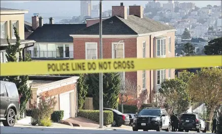  ?? Tayfun Coskun Anadolu Agency ?? POLICE OUTSIDE the Pelosi home in San Francisco after Speaker Nancy Pelosi’s husband, Paul, was attacked early Oct. 28.