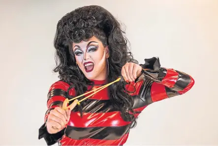  ??  ?? Ellie’s Dennis-the-menace-inspired look to represent her hometown of Dundee wowed judges on Rupaul’s Drag Race.