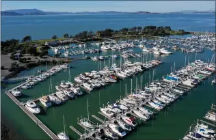  ?? PHOTOS BY JANE TYSKA — STAFF PHOTOGRAPH­ER ?? The privately managed Emeryville Marina is shown from this drone view in Emeryville on Thursday. The marina is turning a profit.