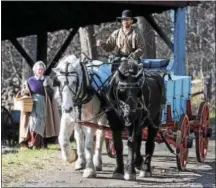  ??  ?? Jacob Shultz drives a team of Percheron horses during the Hopewell Furnace ‘Iron Plantation Christmas’ event Saturday.