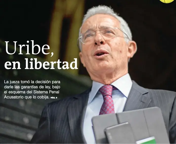  ?? FOTO ESTEBAN VANEGAS ?? El expresiden­te y exsenador Álvaro Uribe estuvo detenido en su domicilio, por decisión de la Corte Suprema de Justicia, desde el 5 de agosto.