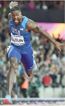  ?? (Afp) ?? In azione Justin Gatlin, 36 anni, al Mondiale di Londra dell’anno scorso