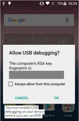  ??  ?? You must enable USB debugging on your device before you can run ADB.