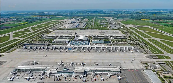  ?? Foto: Flughafen München ?? In den letzten 25 Jahren ist der Münchner Flughafen in alle Richtungen gewachsen.