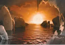  ?? AP-Yonhap ?? This image provided by NASA/JPL-Caltech shows an artist's conception of what the surface of the exoplanet TRAPPIST-1f may look like.