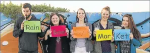  ??  ?? BRIGHT IDEAS: From left, Matthew Deas, Emily-Jane Van Heerden, Vasti Visser, Malana Greeff and Janita Hanekom are the organising committee of the Rainbow market which takes place at Holmeleigh Farmyard tomorrow