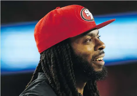  ?? JOSIE LEPE/THE ASSOCIATED PRESS ?? San Francisco 49ers defensive back Richard Sherman did the media rounds on Friday promoting DAZN’s NFL-streaming service in Canada. The former Seattle Seahawk says he misses the days when fans engaged in polite conversati­on.