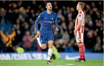  ??  ?? Davide Zappacosta of Chelsea celebrates after scoring his side’s fifth goal in their 5-0 drubbing of Stoke City in London.