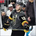  ??  ?? Golden Knights right wing Reilly Smith shows his frustratio­n after hitting the post Tuesday on a penalty shot against the Arizona Coyotes.