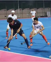  ??  ?? Action during the second hockey test between India and Japan at the Kalinga Stadium in Bhubaneswa­r on Tuesday. India won 2- 0.