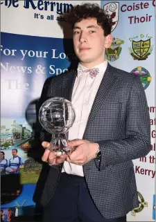  ??  ?? Paudie Clifford, Intermedia­te Player of the Year, at the East Kerry GAA All Stars Dinner in the Gleneagle Hotel