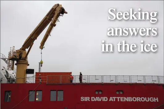  ?? (AP/Alastair Grant) ?? Supplies are loaded Tuesday onto the British Antarctic Survey Ship Sir David Attenborou­gh in Harwich, England.