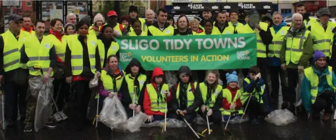  ??  ?? Volunteers in action at the Good Friday Clean- up in Sligo town over Easter. The annual event attracts a large crowd but the organisati­on also has volunteers who work tirelessly throughout the year.